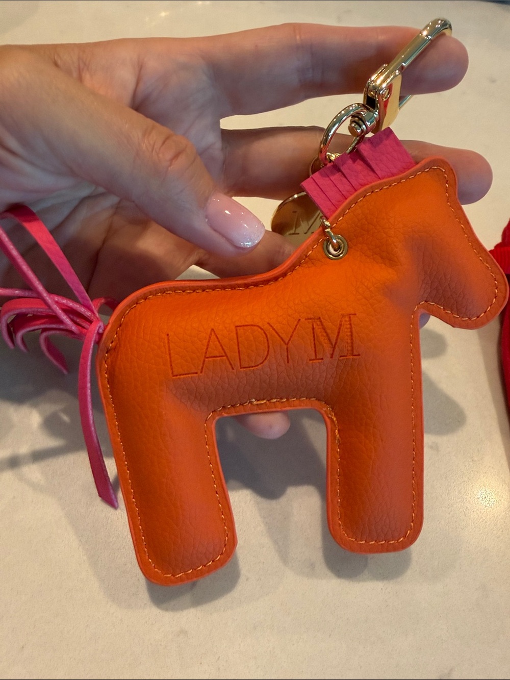 Orange Leather Horse Charm Keychain - Picture 4 of 5